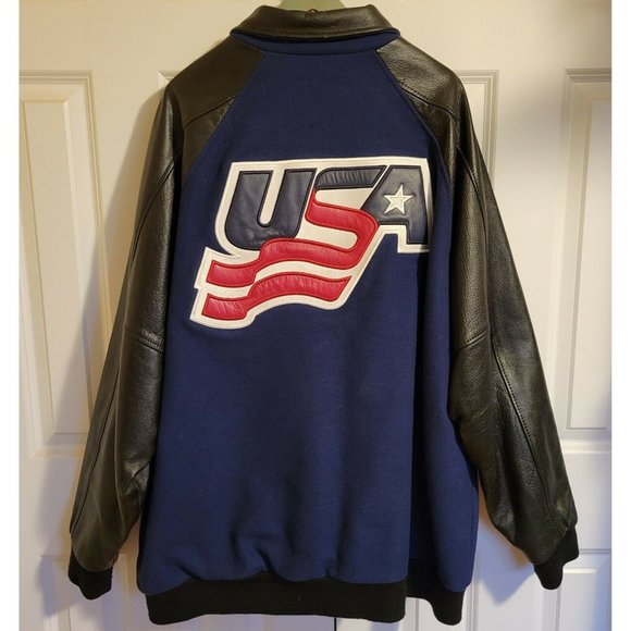 USA Hockey NHL Official Men's Size 2XL Letterman Varsity Wool Leather Jacket - Picture 2 of 10